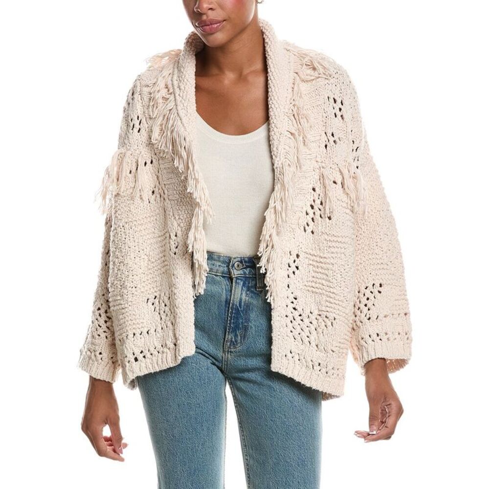 Autumn Cashmere Womens Southwest Fringed Shawl Collar Cardigan, Brown
